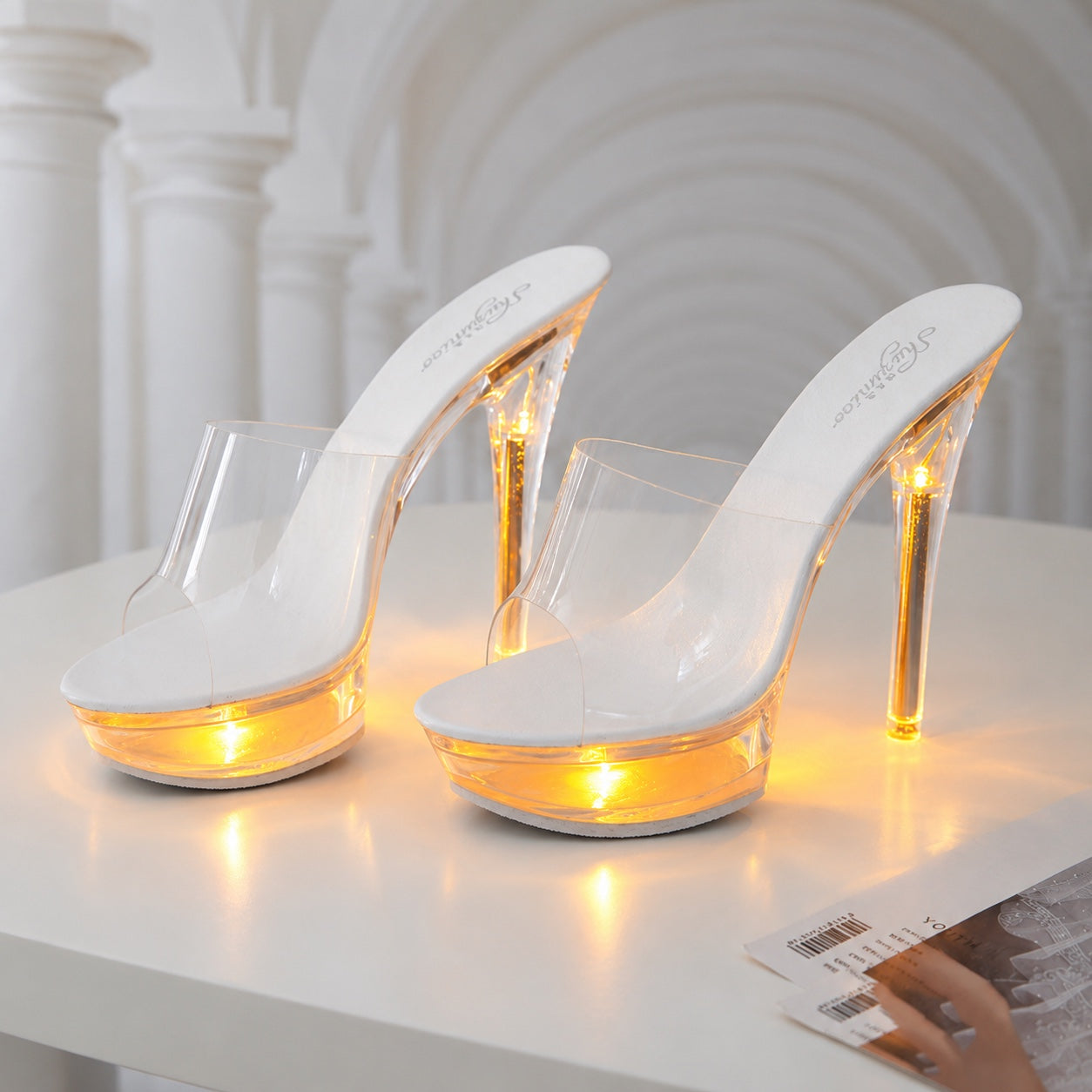 Lumiwear clear platform heels - gold LED