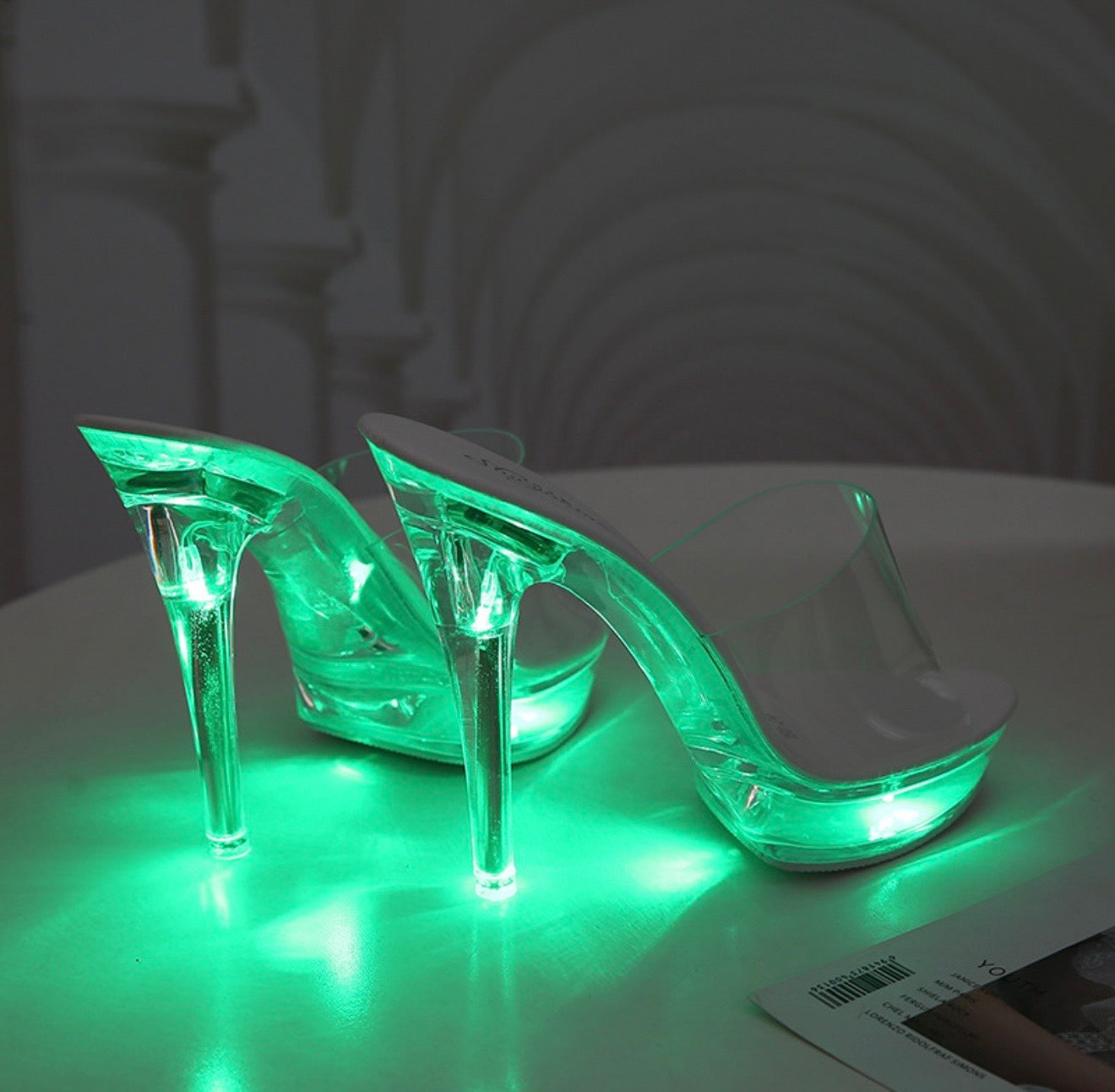 Lumiwear clear platform heels - green LED