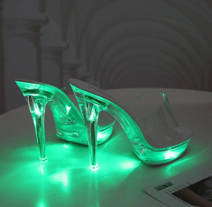 Lumiwear clear platform heels - green LED