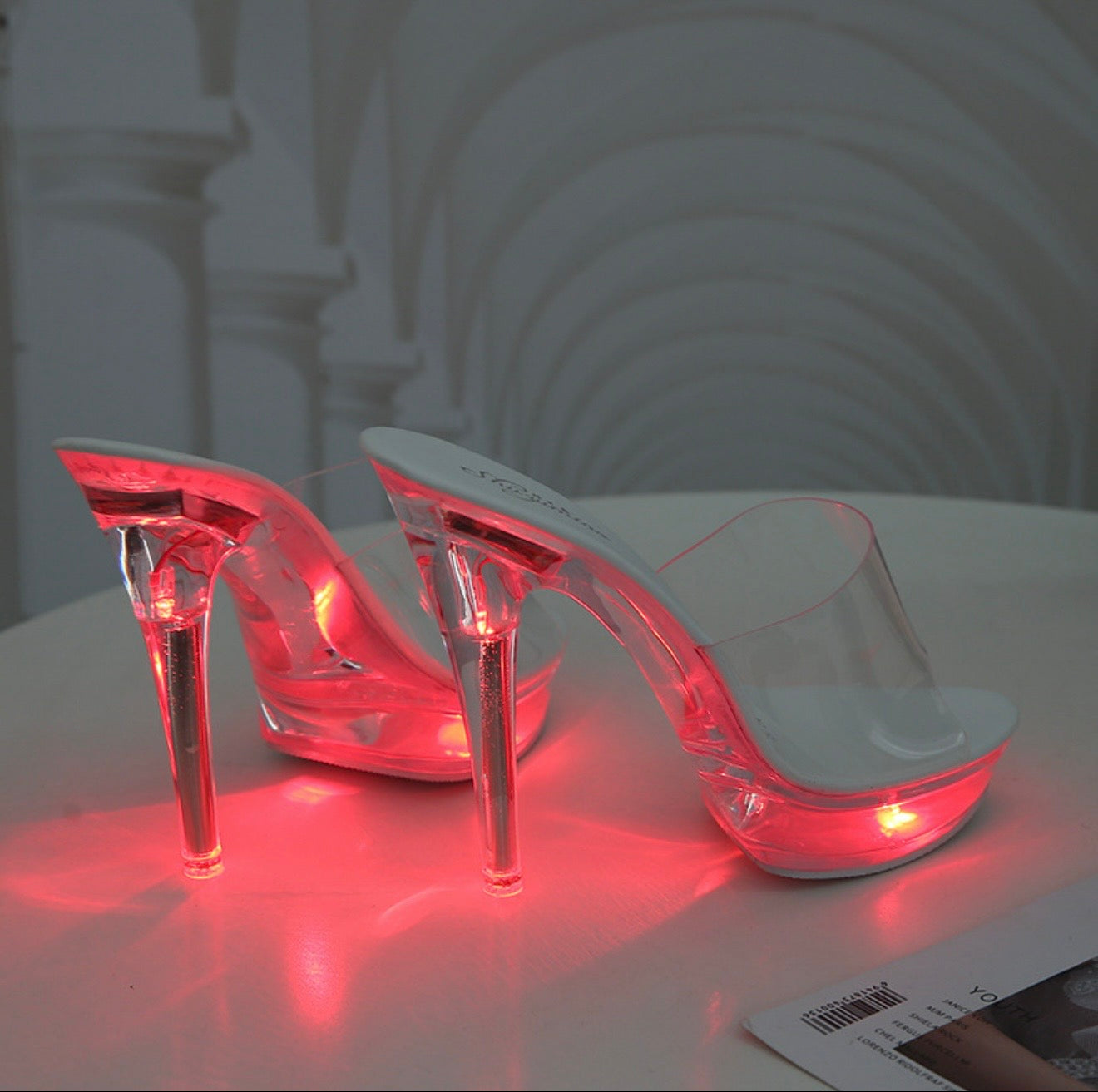 Lumiwear clear platform heels - red LED