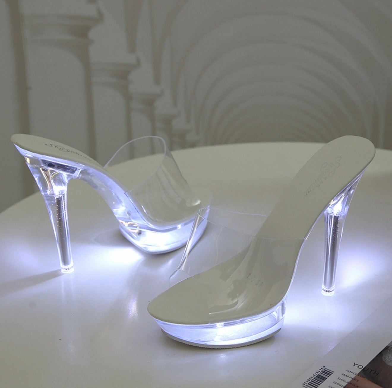 Lumiwear clear platform heels - white LED